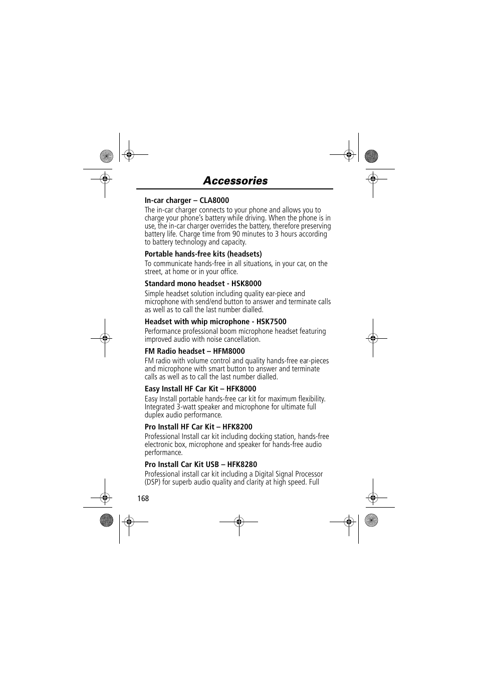 Accessories | Motorola TimePort 280 User Manual | Page 168 / 188