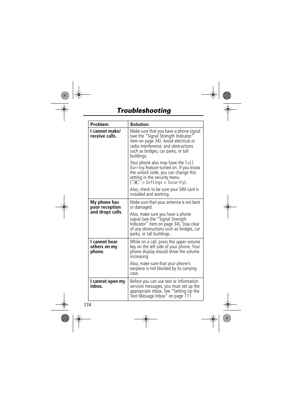 Troubleshooting | Motorola TimePort 280 User Manual | Page 174 / 188