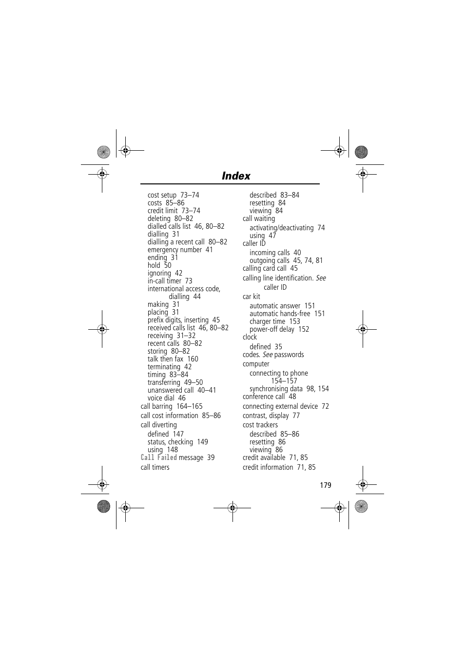 Index | Motorola TimePort 280 User Manual | Page 179 / 188