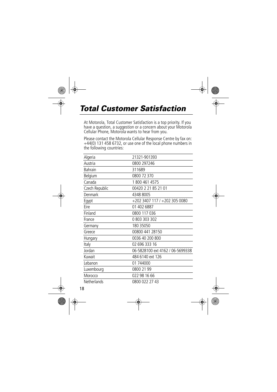 Total customer satisfaction | Motorola TimePort 280 User Manual | Page 18 / 188