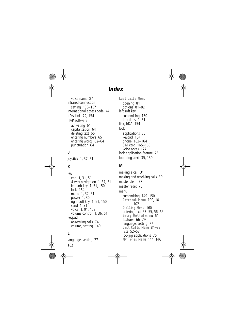 Index | Motorola TimePort 280 User Manual | Page 182 / 188