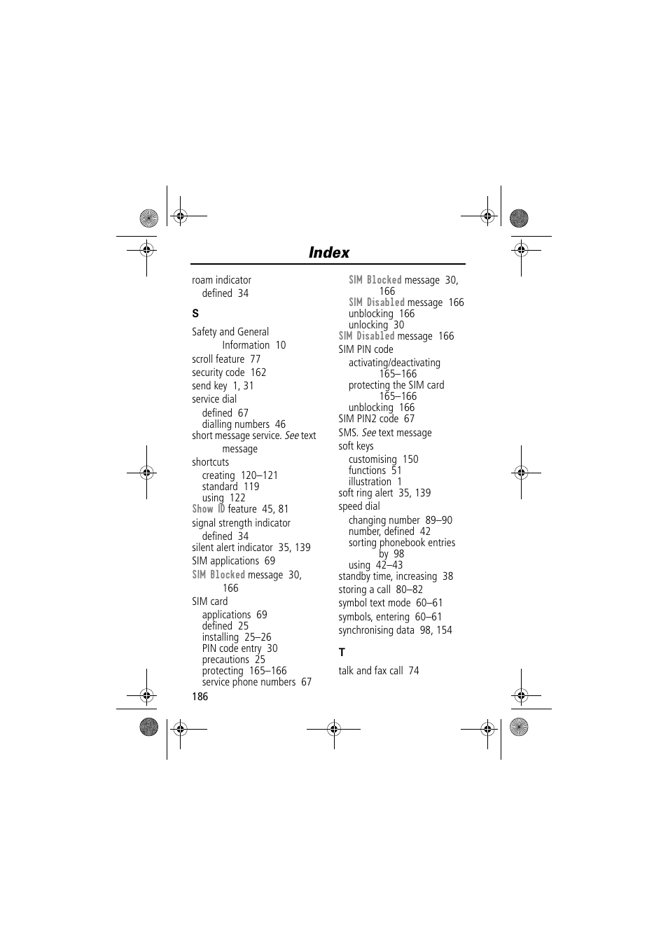 Index | Motorola TimePort 280 User Manual | Page 186 / 188