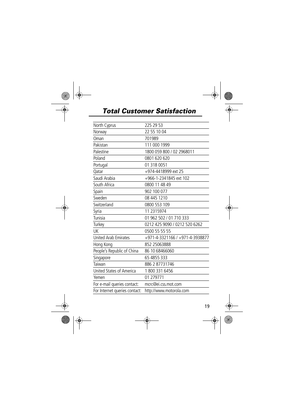 Total customer satisfaction | Motorola TimePort 280 User Manual | Page 19 / 188
