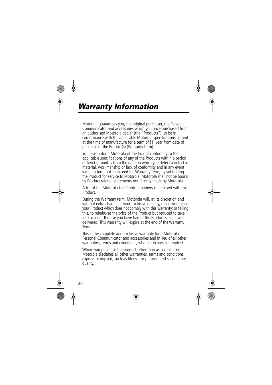 Warranty information | Motorola TimePort 280 User Manual | Page 20 / 188