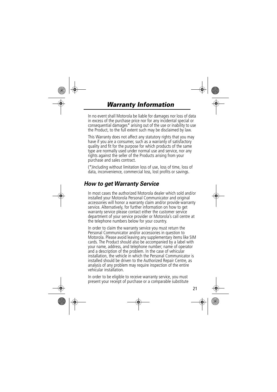 Warranty information, How to get warranty service | Motorola TimePort 280 User Manual | Page 21 / 188