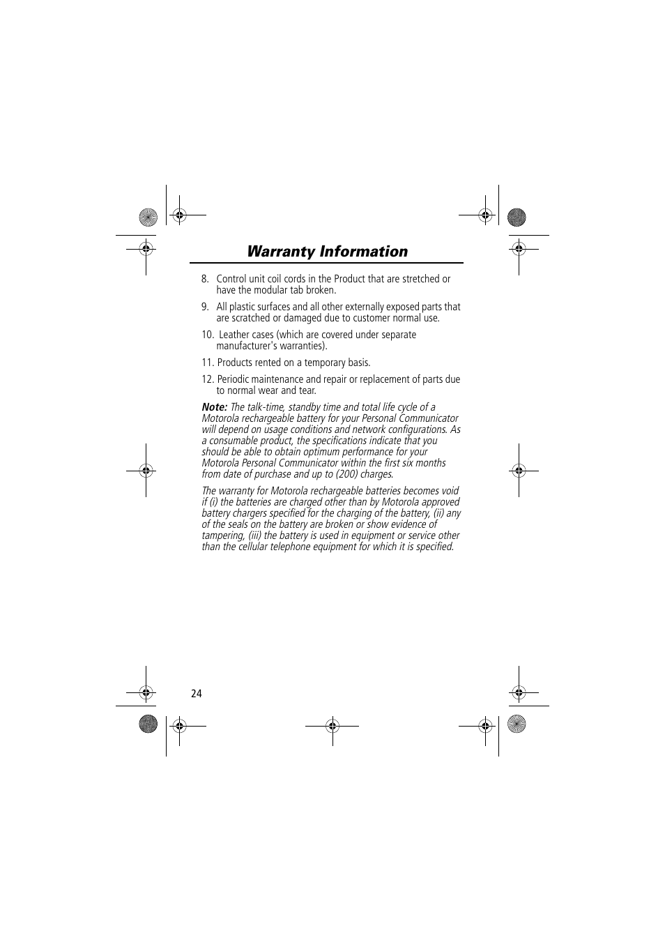 Warranty information | Motorola TimePort 280 User Manual | Page 24 / 188