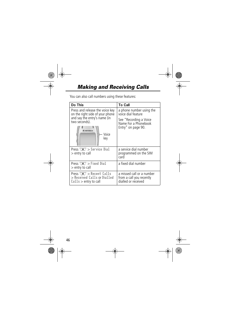 Making and receiving calls | Motorola TimePort 280 User Manual | Page 46 / 188