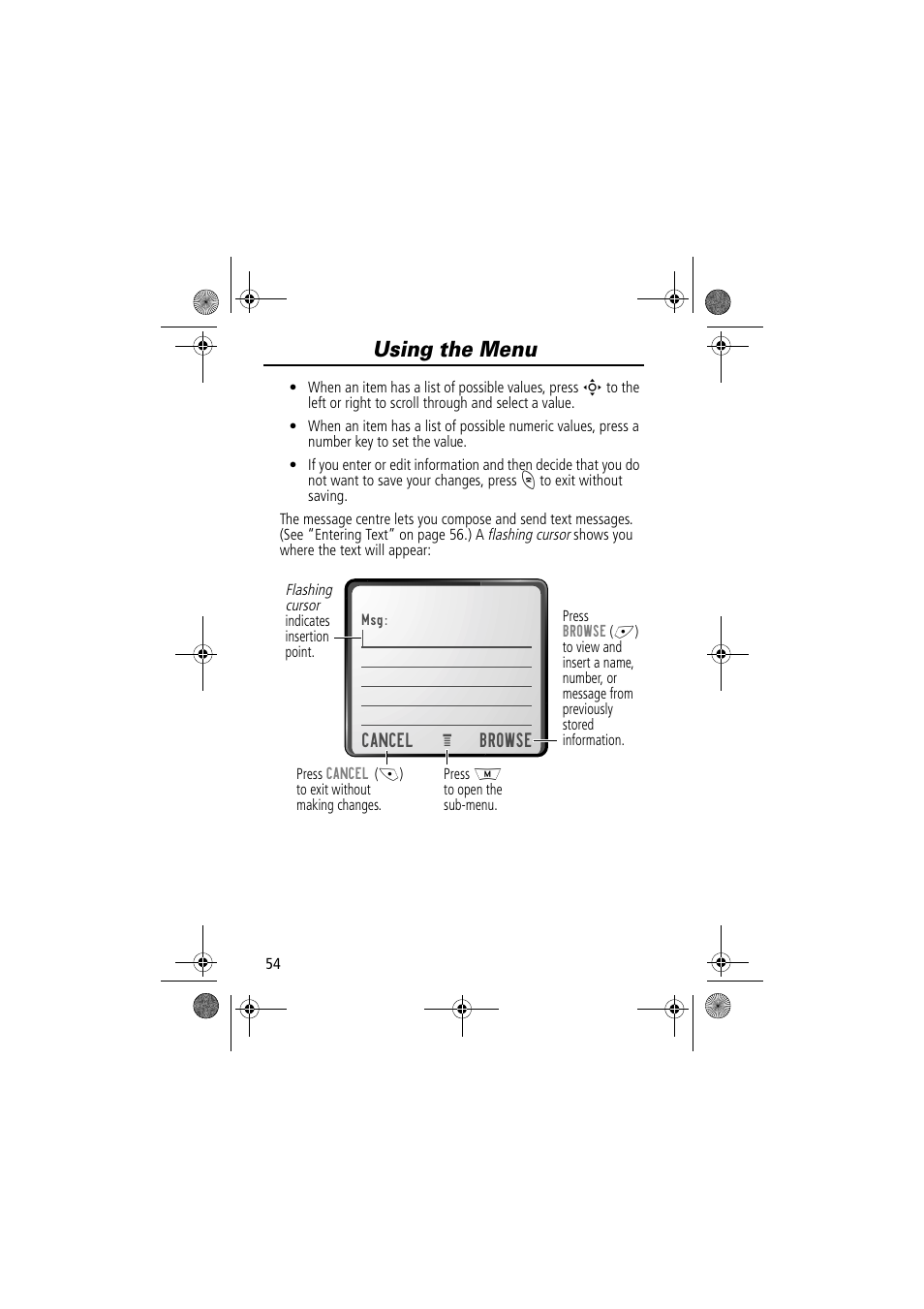 Using the menu | Motorola TimePort 280 User Manual | Page 54 / 188