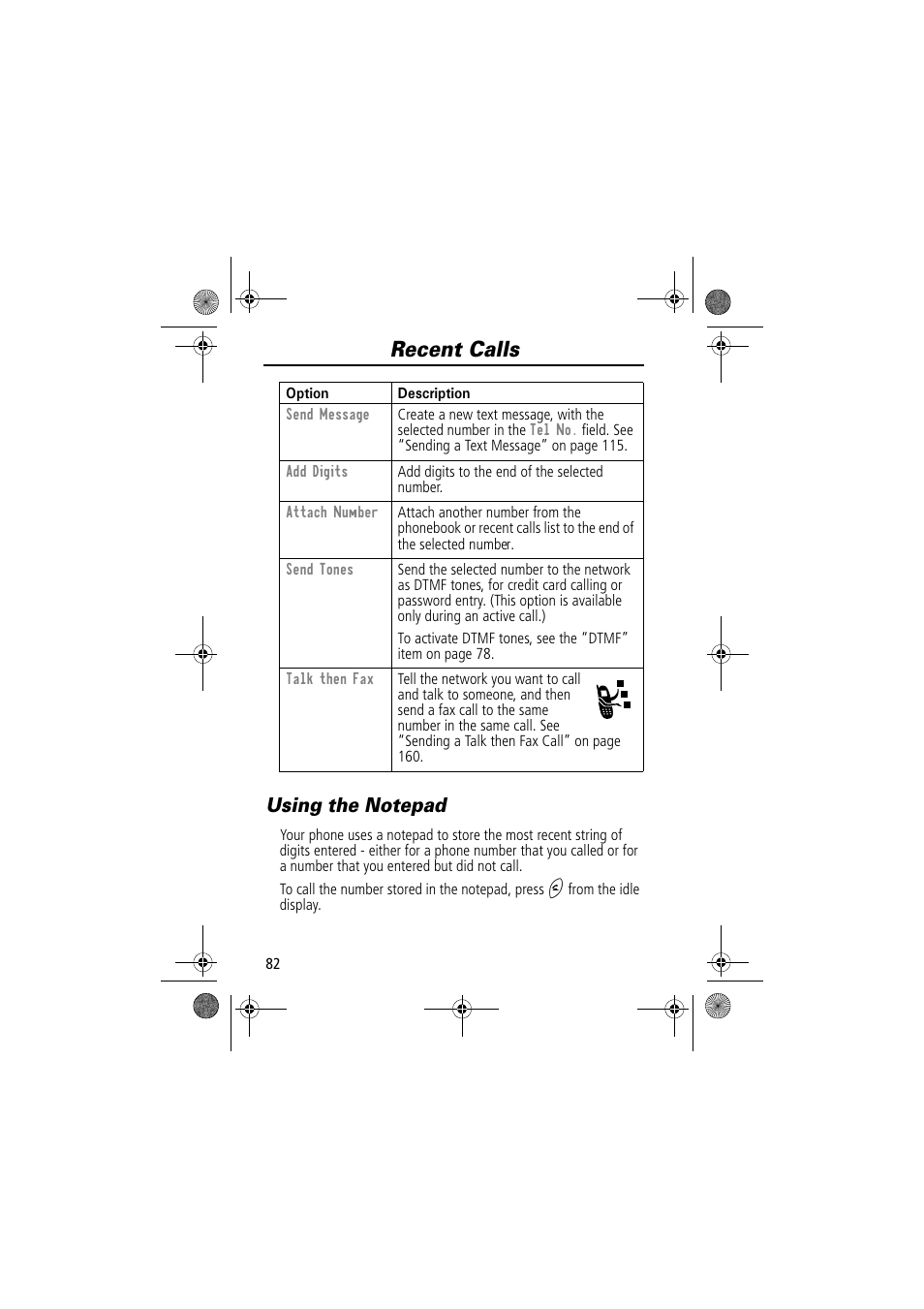 Recent calls | Motorola TimePort 280 User Manual | Page 82 / 188