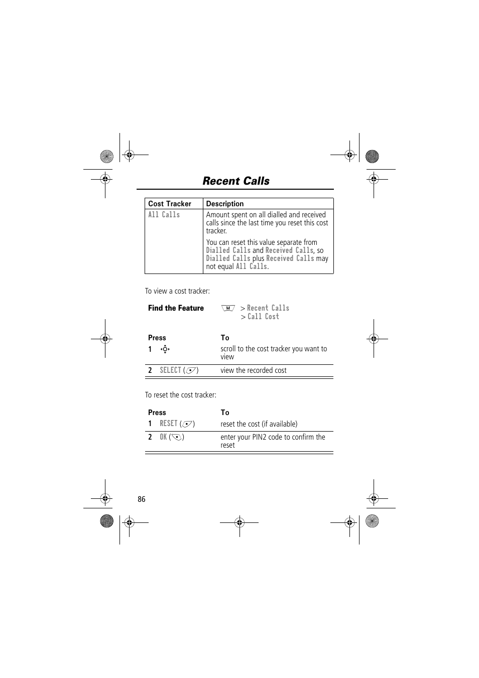 Recent calls | Motorola TimePort 280 User Manual | Page 86 / 188