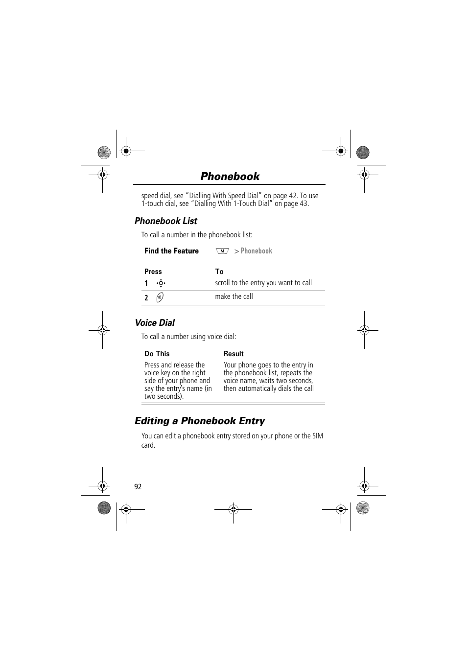Phonebook, Editing a phonebook entry | Motorola TimePort 280 User Manual | Page 92 / 188
