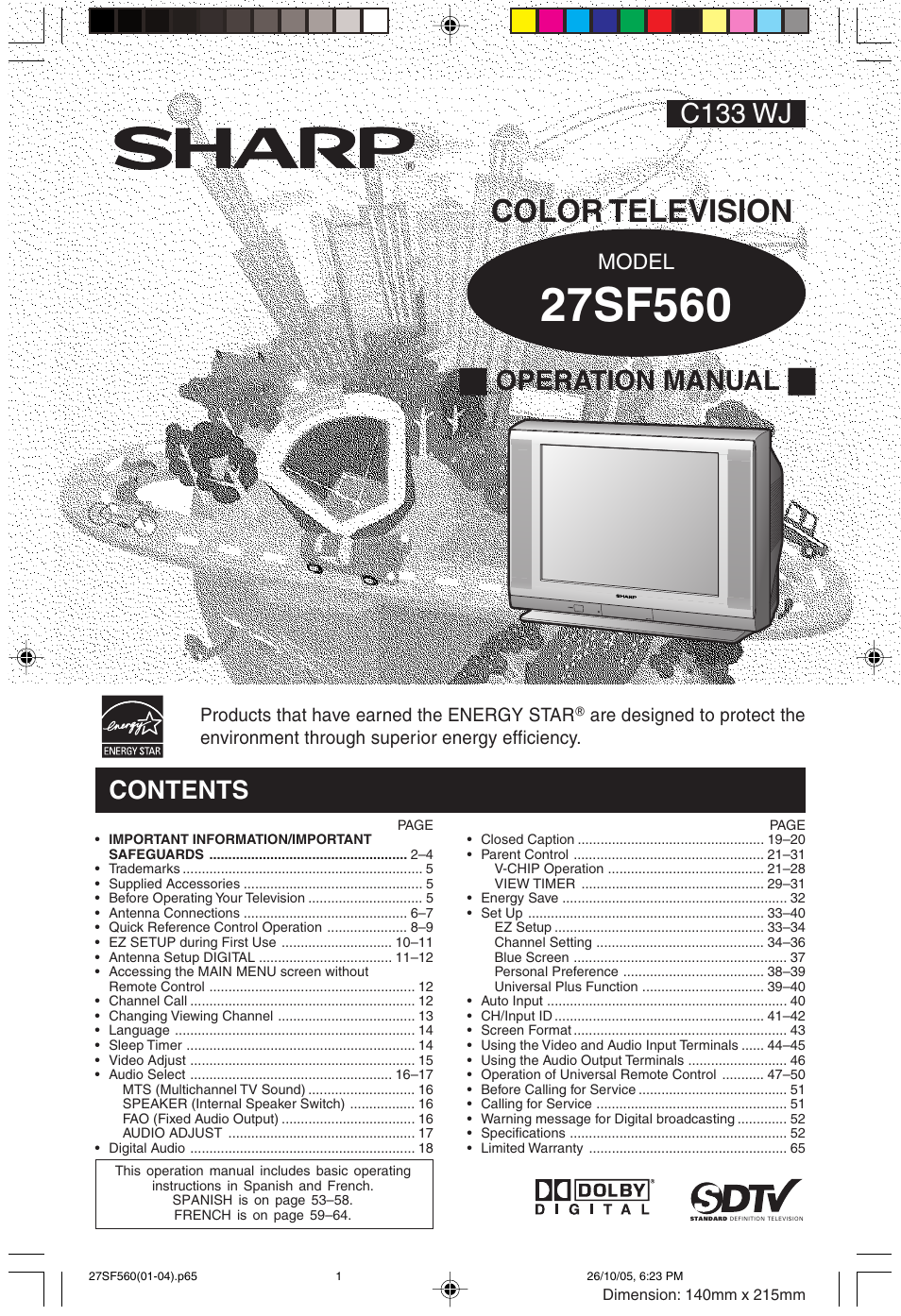 Sharp 27SF560 User Manual | 53 pages