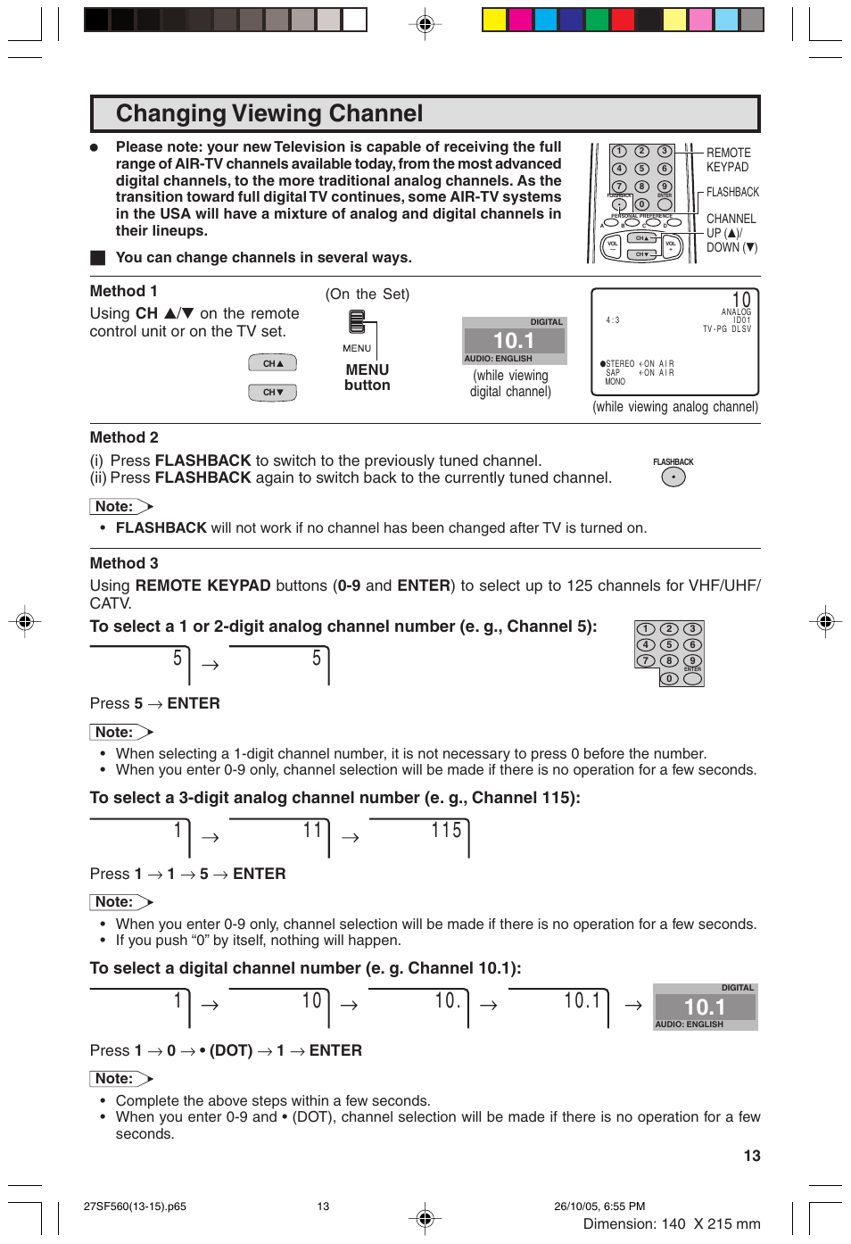 Changing viewing channel | Sharp 27SF560 User Manual | Page 13 / 53