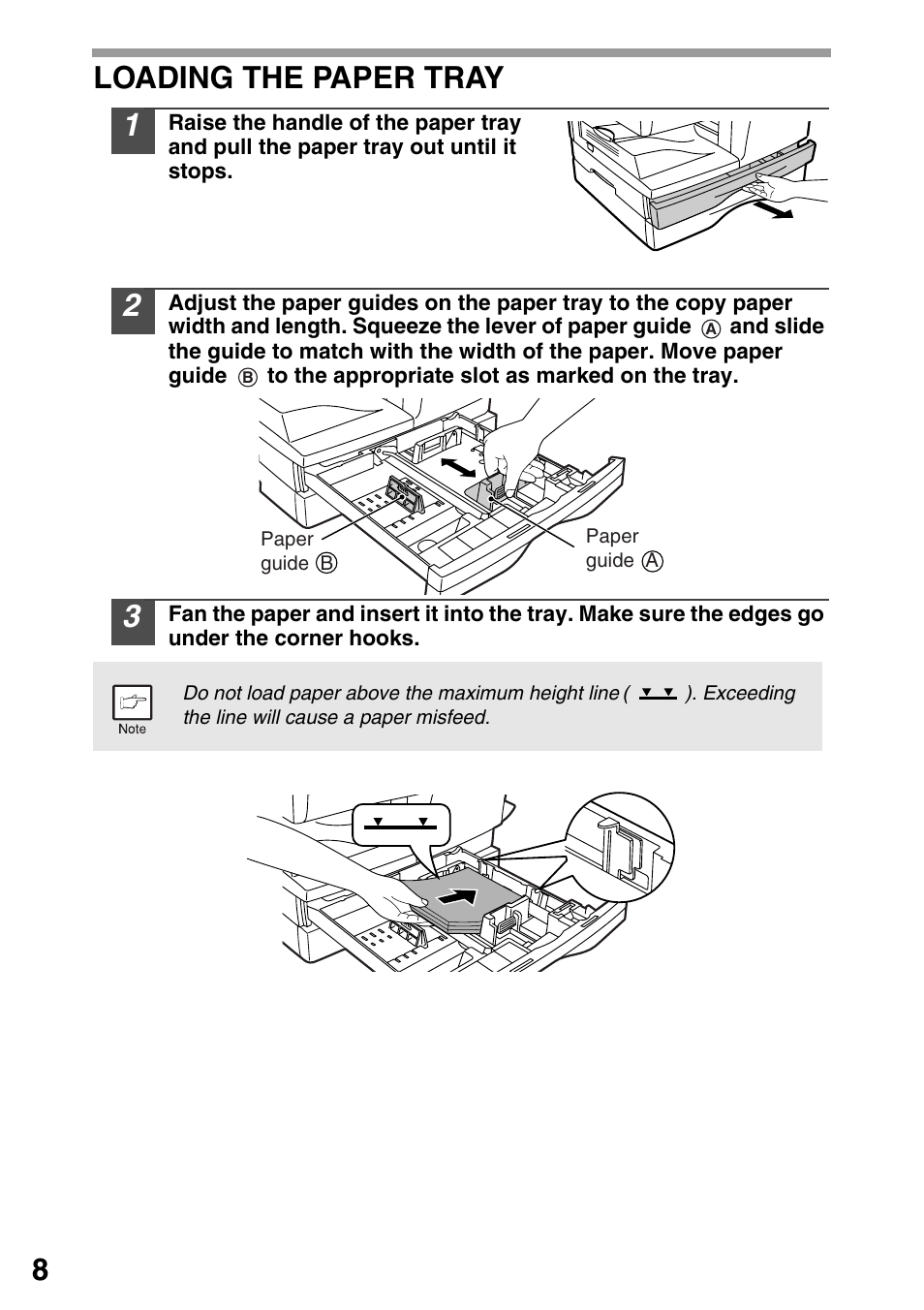 Loading the paper tray, 8loading the paper tray | Sharp AR-203E User Manual | Page 10 / 81