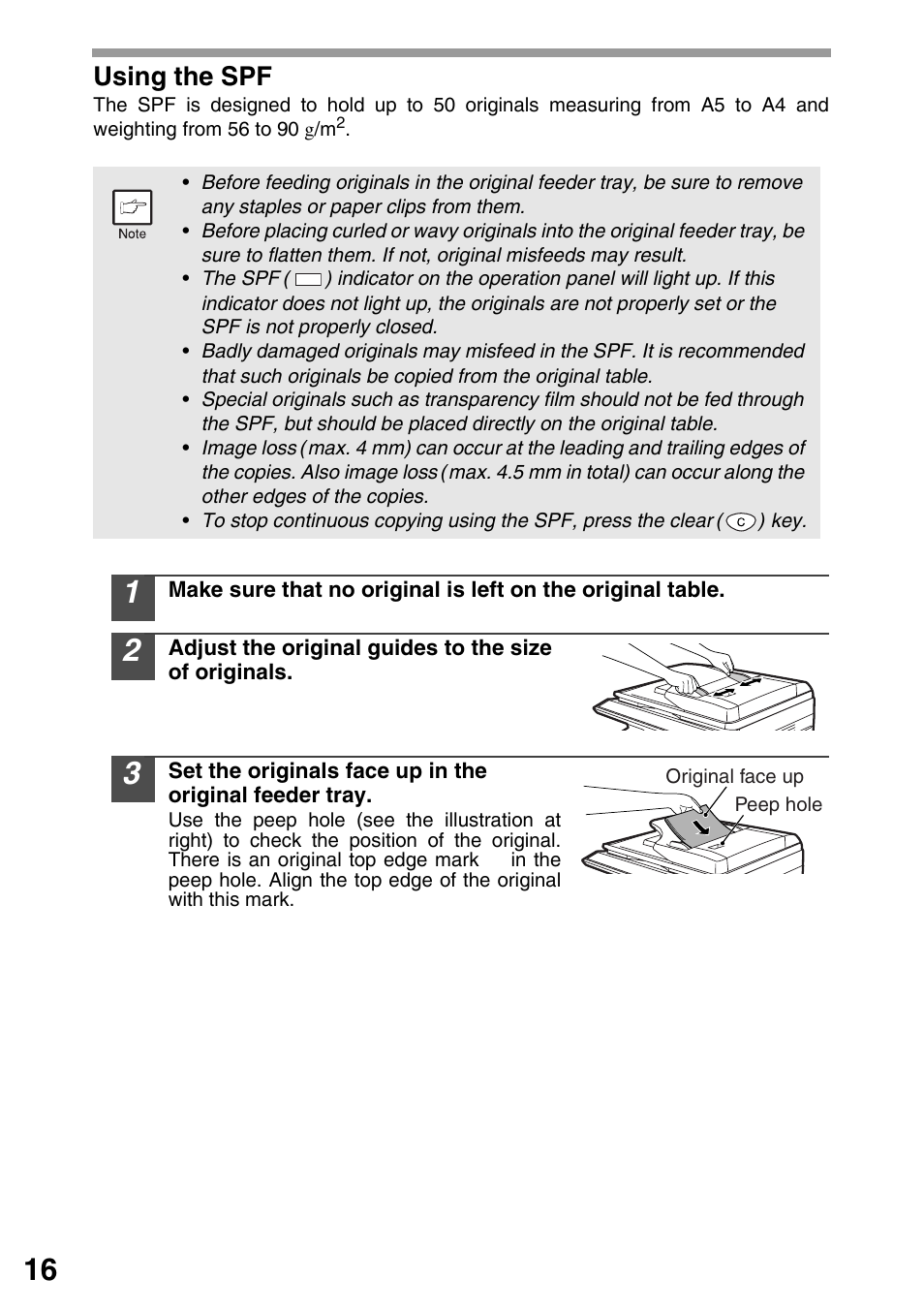 P.16), Using the spf | Sharp AR-203E User Manual | Page 18 / 81
