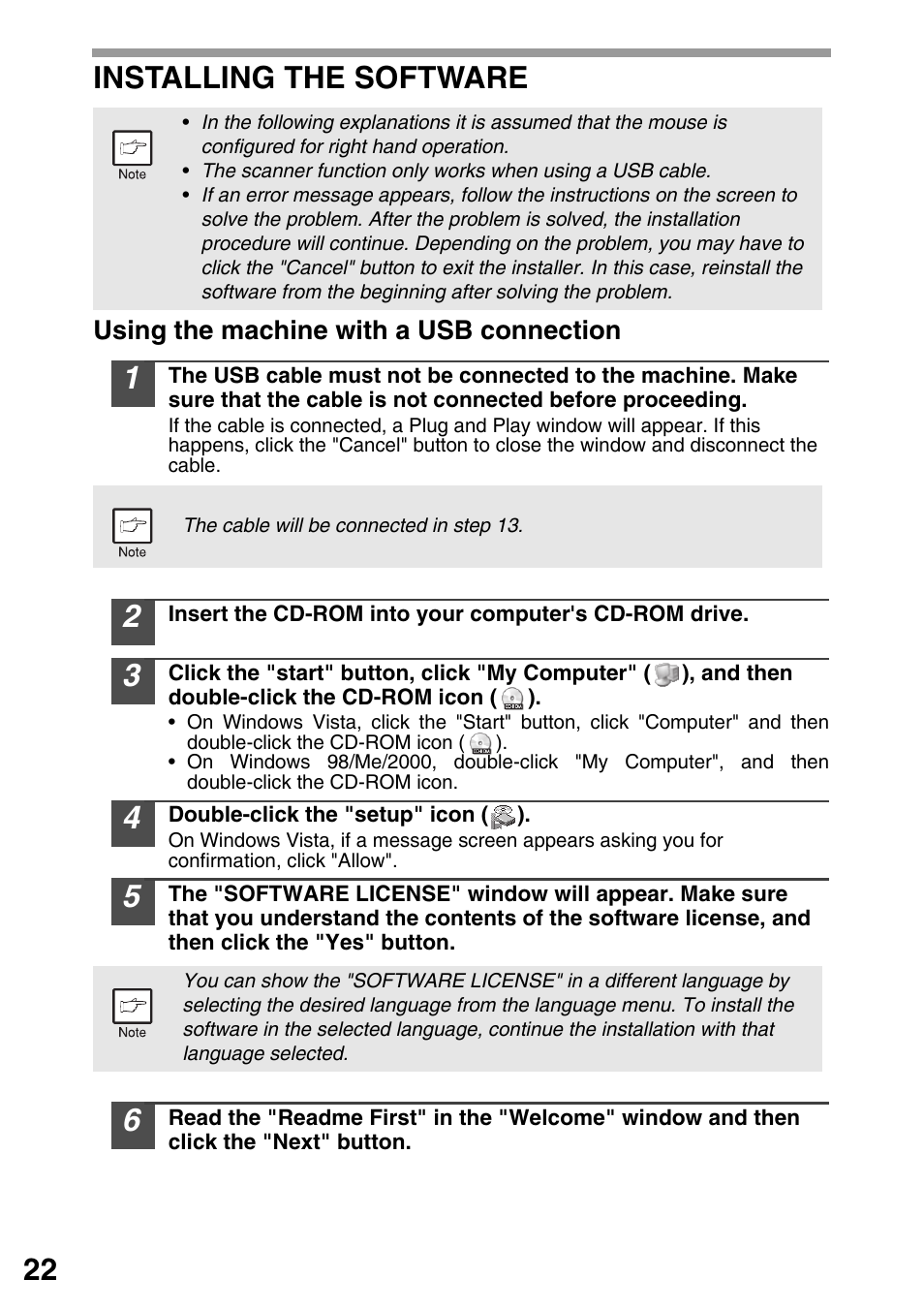 Installing the software, 22 installing the software | Sharp AR-203E User Manual | Page 24 / 81