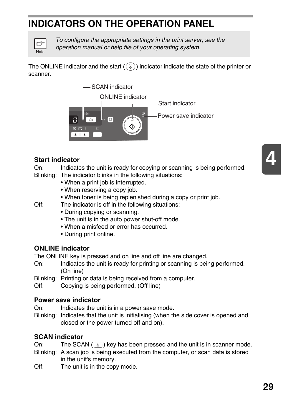Indicators on the operation panel, Indicators on the, Operation panel | P.29, P.29), Indicators on the operation, Panel" (p.29) | Sharp AR-203E User Manual | Page 31 / 81