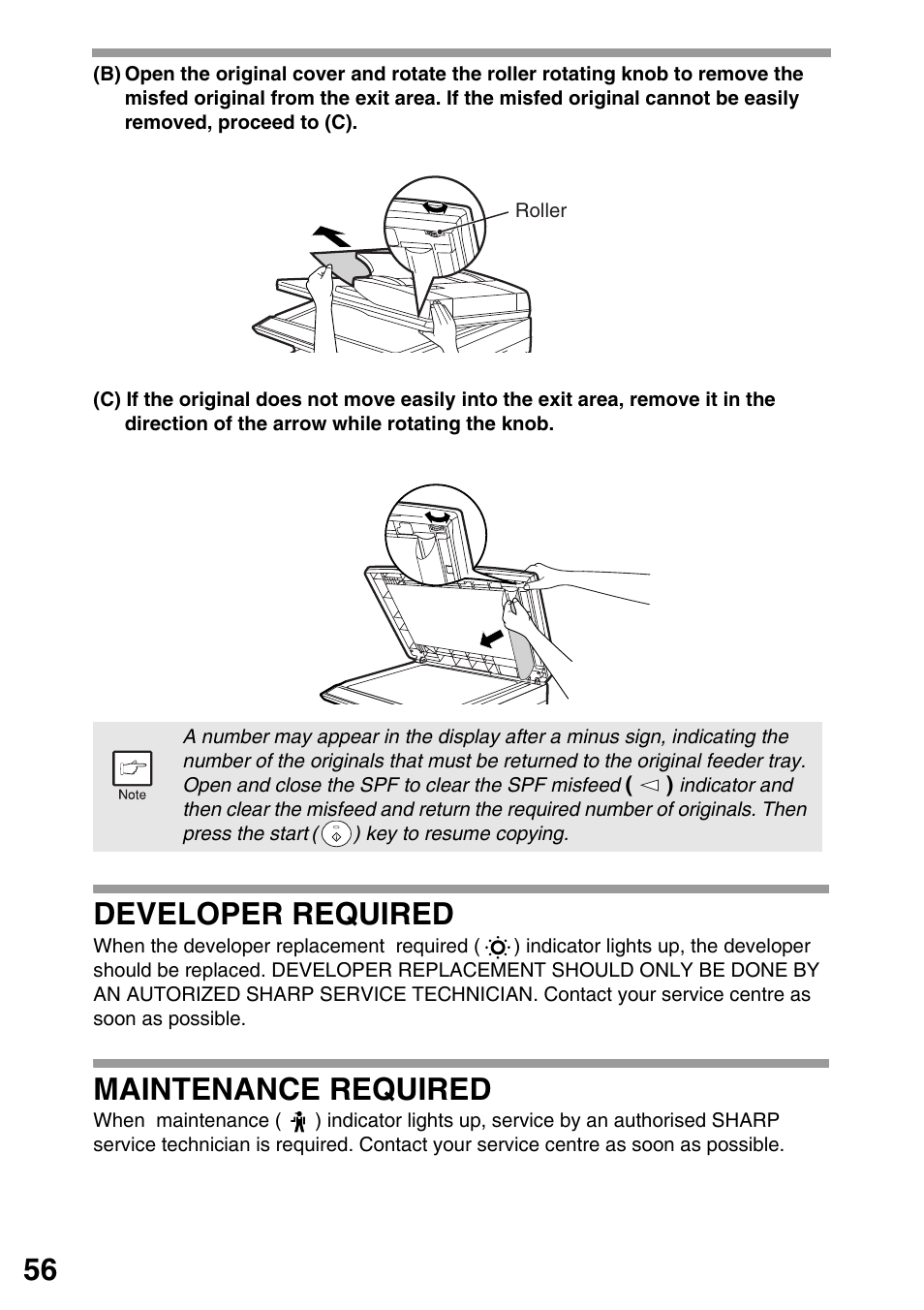 Developer required, Maintenance required, R (p.56) | Sharp AR-203E User Manual | Page 58 / 81