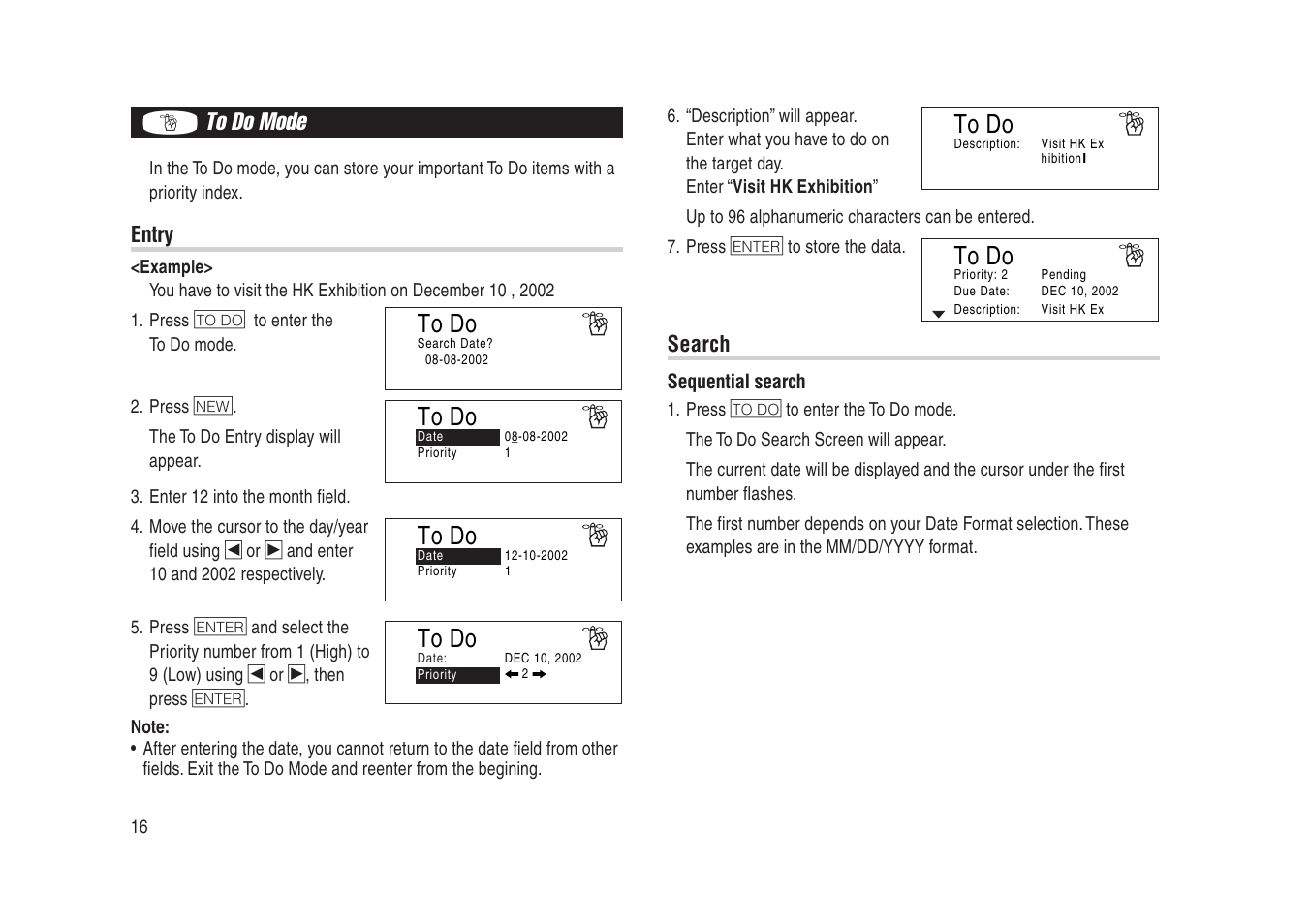 Entry, Search | Sharp Electronic Organizer YO-270 User Manual | Page 18 / 52