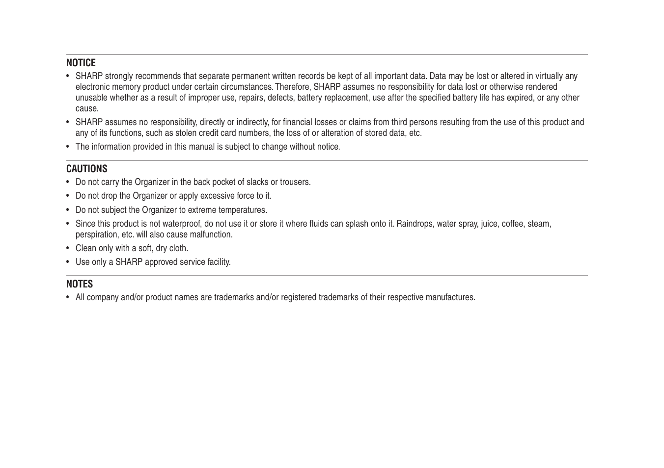 Sharp Electronic Organizer YO-270 User Manual | Page 2 / 52