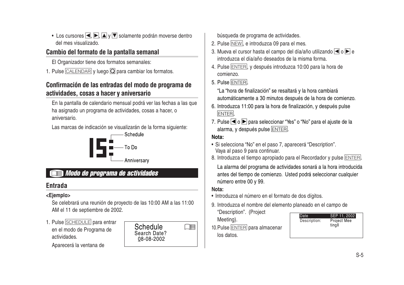 Modo de programa de actividades, Schedule | Sharp Electronic Organizer YO-270 User Manual | Page 39 / 52