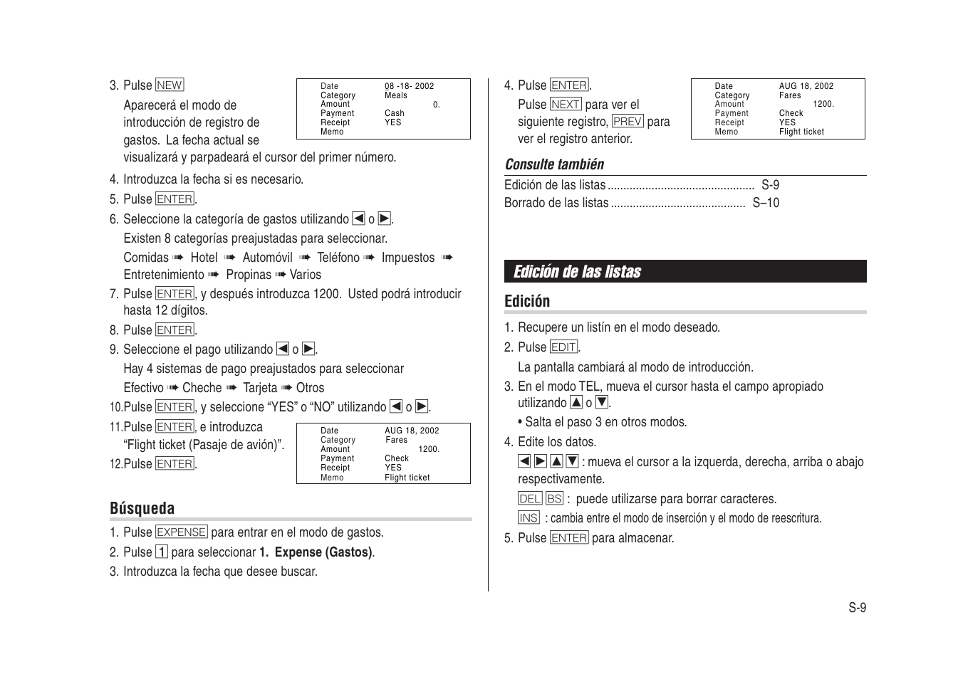 Edición de las listas, Búsqueda, Edición | Sharp Electronic Organizer YO-270 User Manual | Page 43 / 52