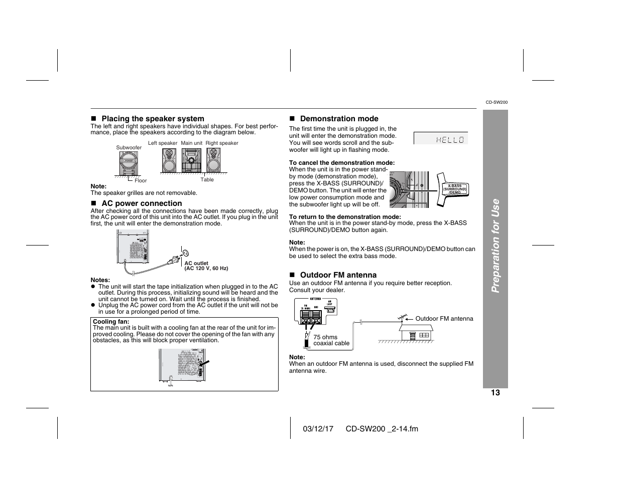 Preparation for use | Sharp CD-SW200 User Manual | Page 13 / 44