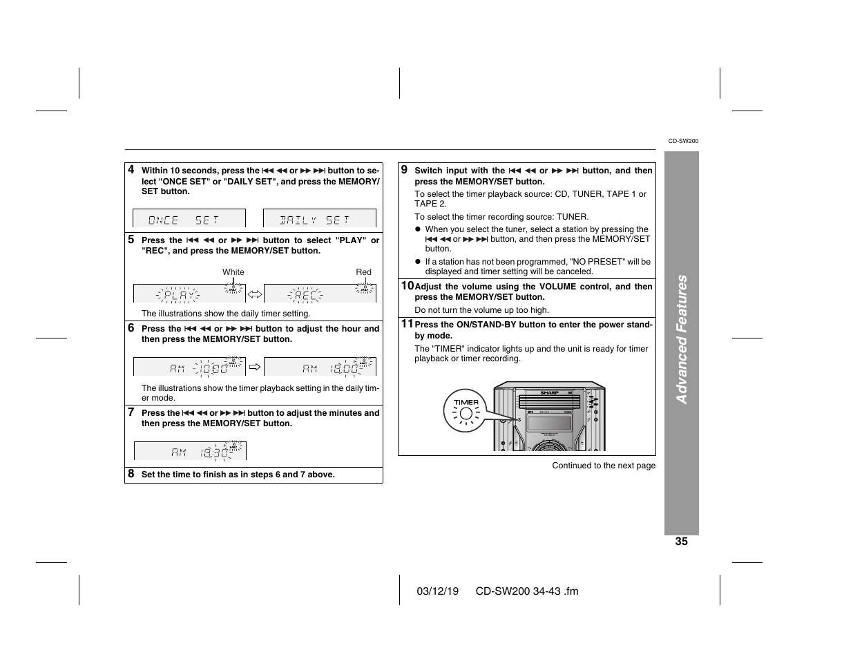 Advanced features | Sharp CD-SW200 User Manual | Page 35 / 44