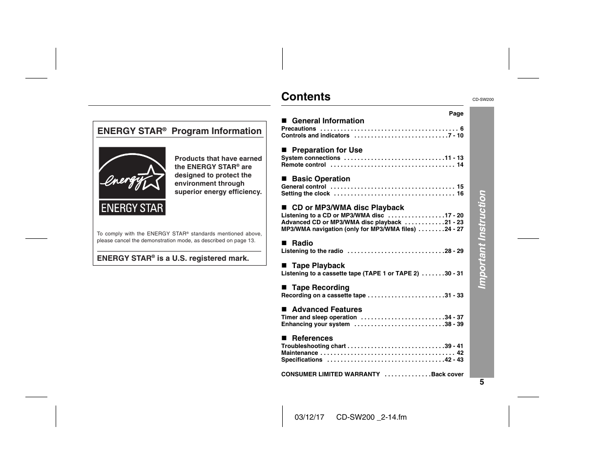 Sharp CD-SW200 User Manual | Page 5 / 44