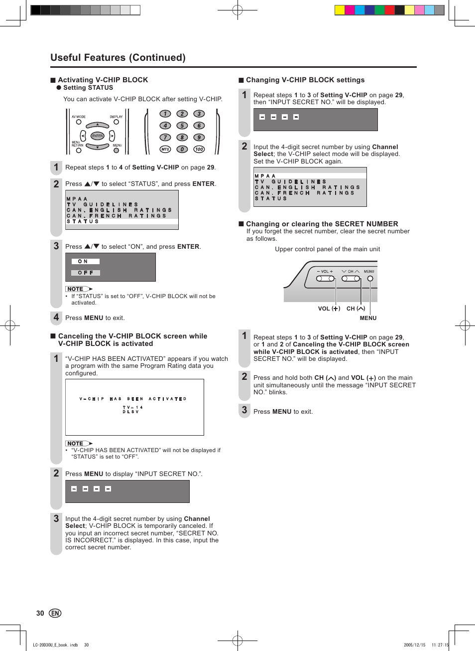 Useful features (continued) | Sharp Aquos LC 20D30U User Manual | Page 32 / 45