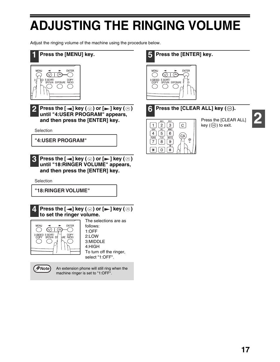 Adjusting the ringing volume | Sharp AL-1661CS User Manual | Page 21 / 100