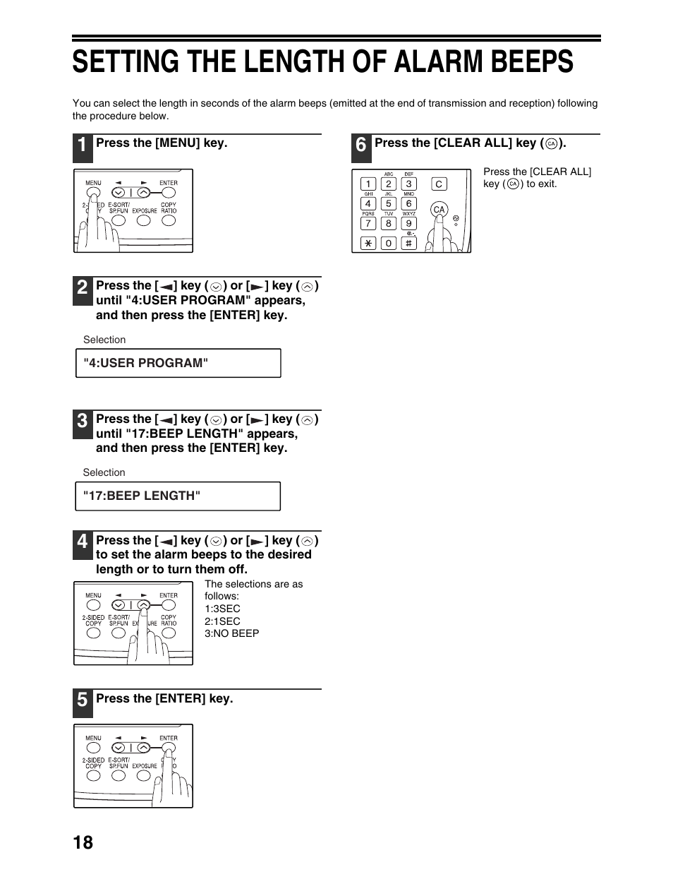 Setting the length of alarm beeps | Sharp AL-1661CS User Manual | Page 22 / 100