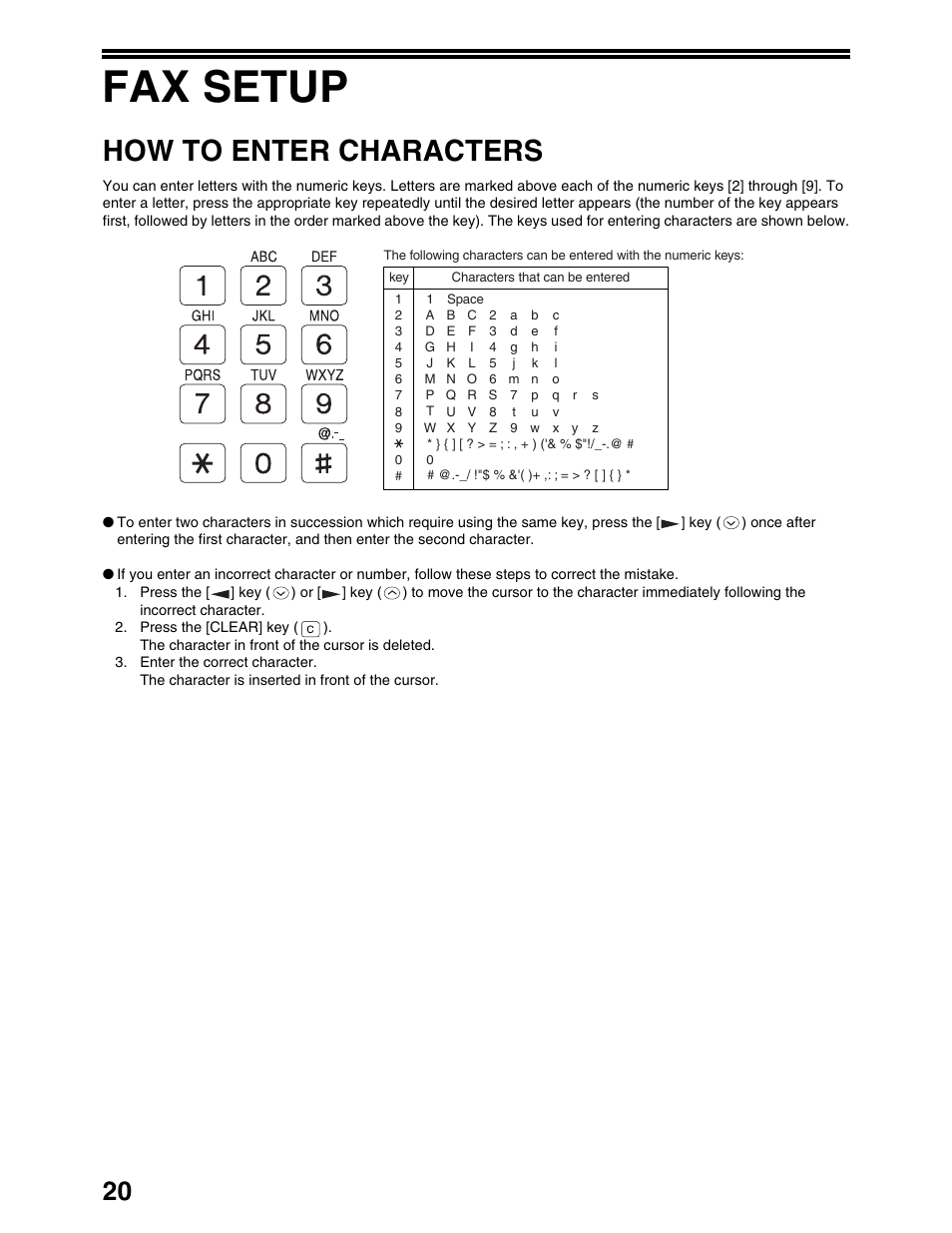 Fax setup, How to enter characters | Sharp AL-1661CS User Manual | Page 24 / 100