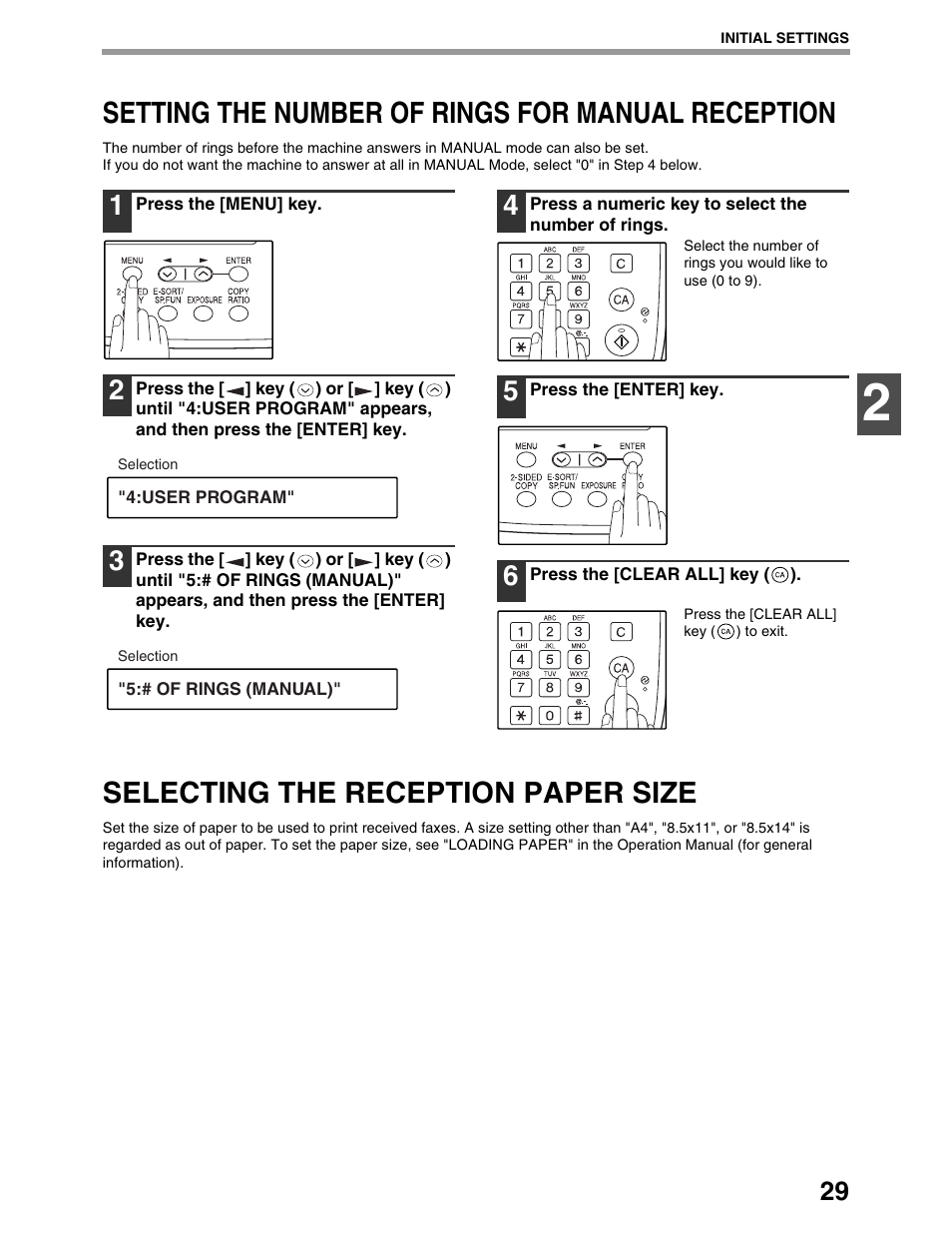 Setting the number of rings for manual reception, Selecting the reception paper size | Sharp AL-1661CS User Manual | Page 33 / 100