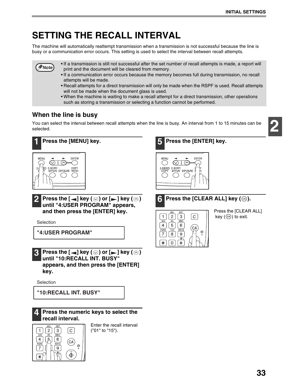 Setting the recall interval | Sharp AL-1661CS User Manual | Page 37 / 100