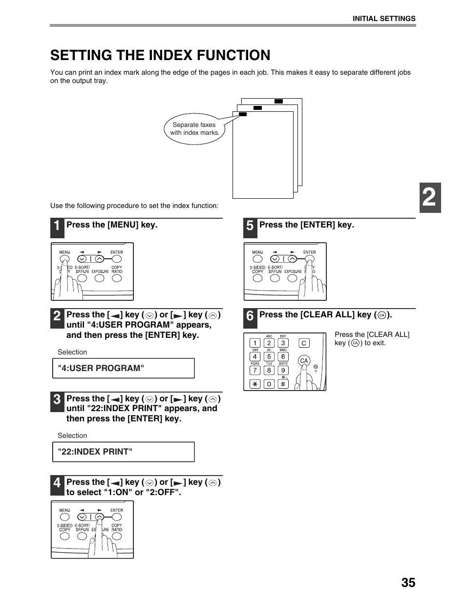Setting the index function | Sharp AL-1661CS User Manual | Page 39 / 100