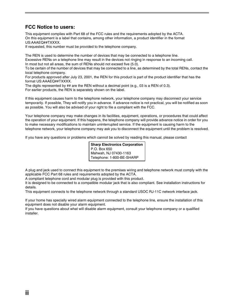Fcc notice to users | Sharp AL-1661CS User Manual | Page 4 / 100