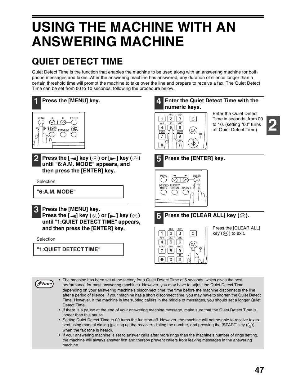 Using the machine with an answering machine, Quiet detect time | Sharp AL-1661CS User Manual | Page 51 / 100