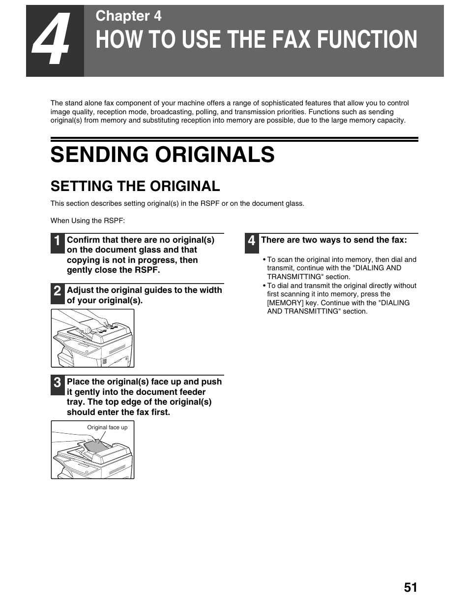 How to use the fax function, Sending originals | Sharp AL-1661CS User Manual | Page 55 / 100