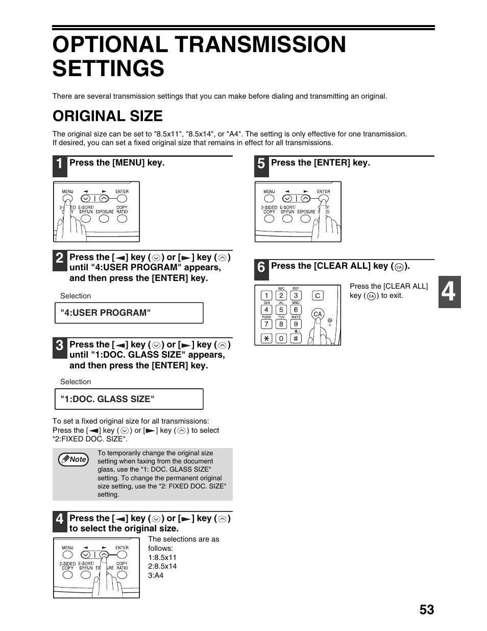 Optional transmission settings, Original size | Sharp AL-1661CS User Manual | Page 57 / 100
