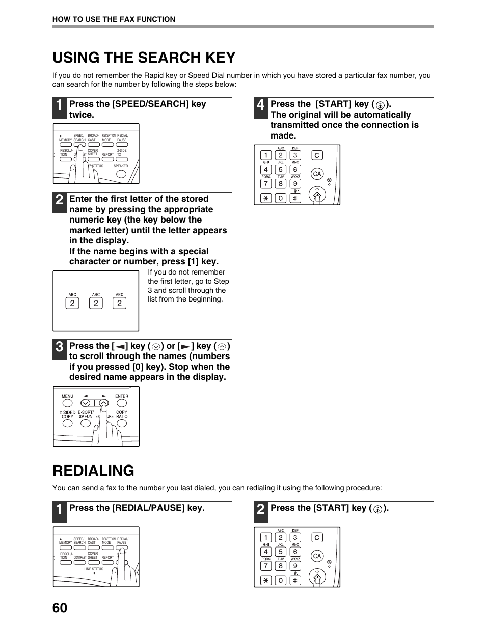 Using the search key, Redialing | Sharp AL-1661CS User Manual | Page 64 / 100