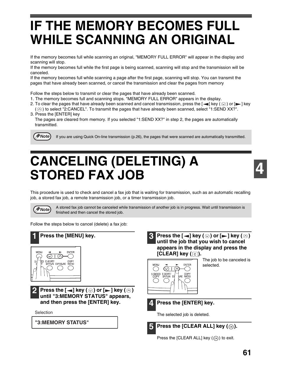 Canceling (deleting) a stored fax job | Sharp AL-1661CS User Manual | Page 65 / 100