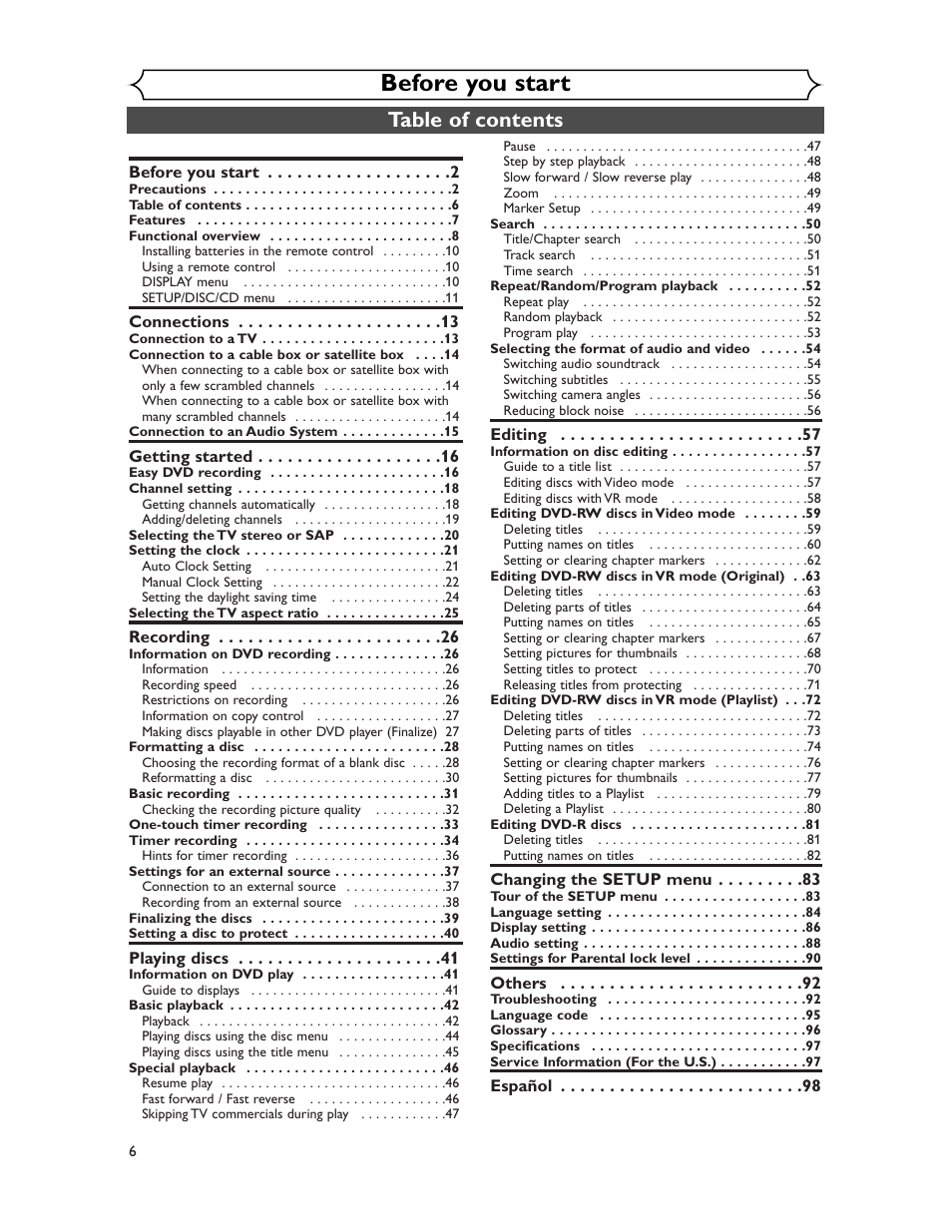 Sharp DV-SR45U User Manual | Page 6 / 102