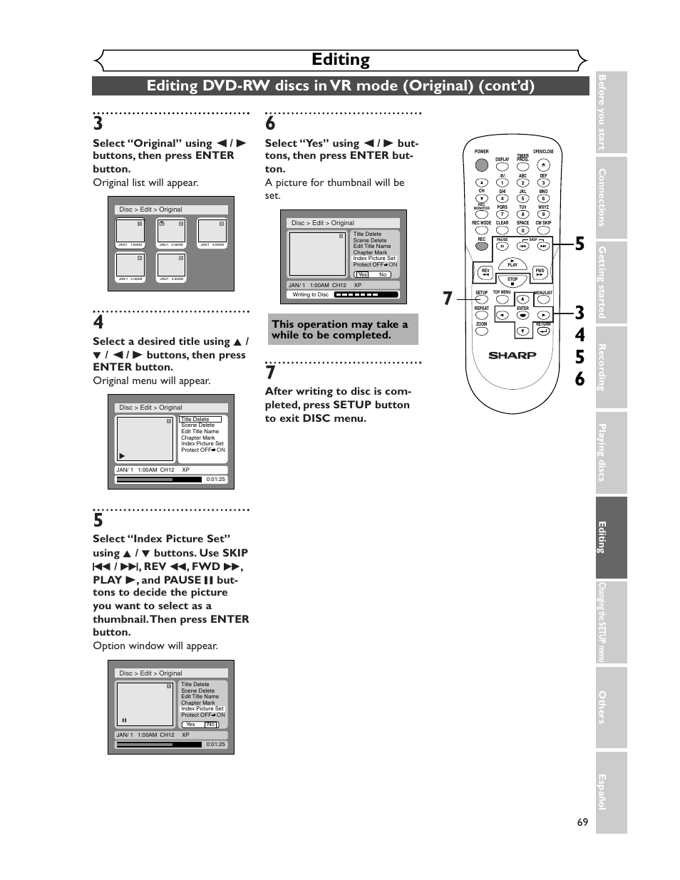 Editing | Sharp DV-SR45U User Manual | Page 69 / 102