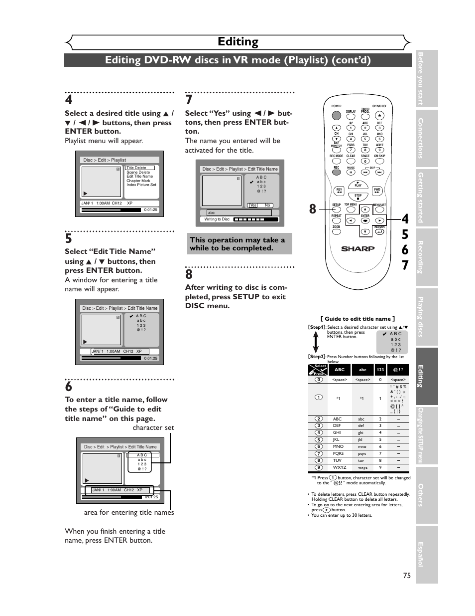 Editing | Sharp DV-SR45U User Manual | Page 75 / 102