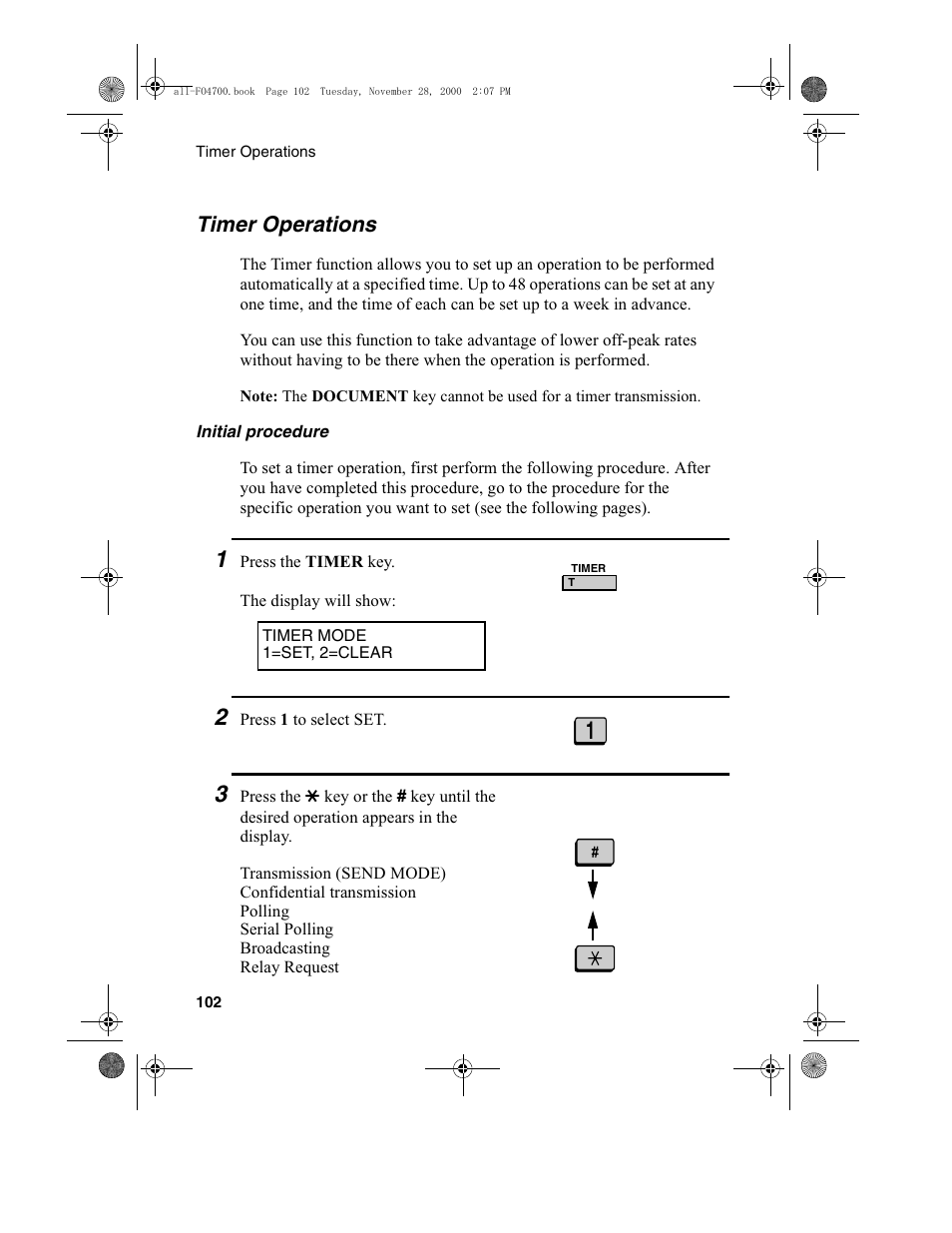 Timer operations | Sharp FO-4650 User Manual | Page 104 / 188