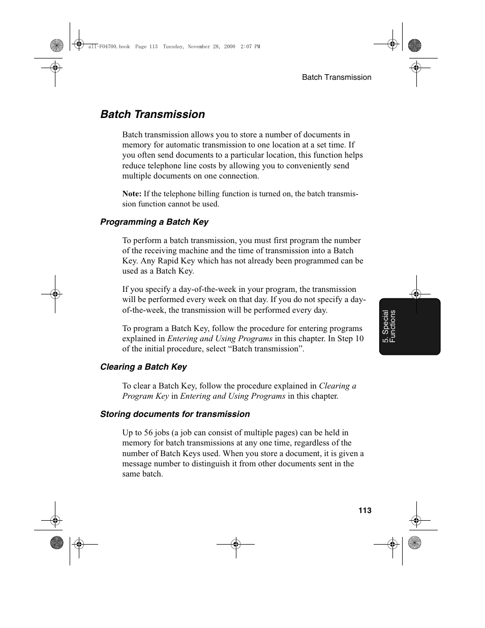 Batch transmission | Sharp FO-4650 User Manual | Page 115 / 188