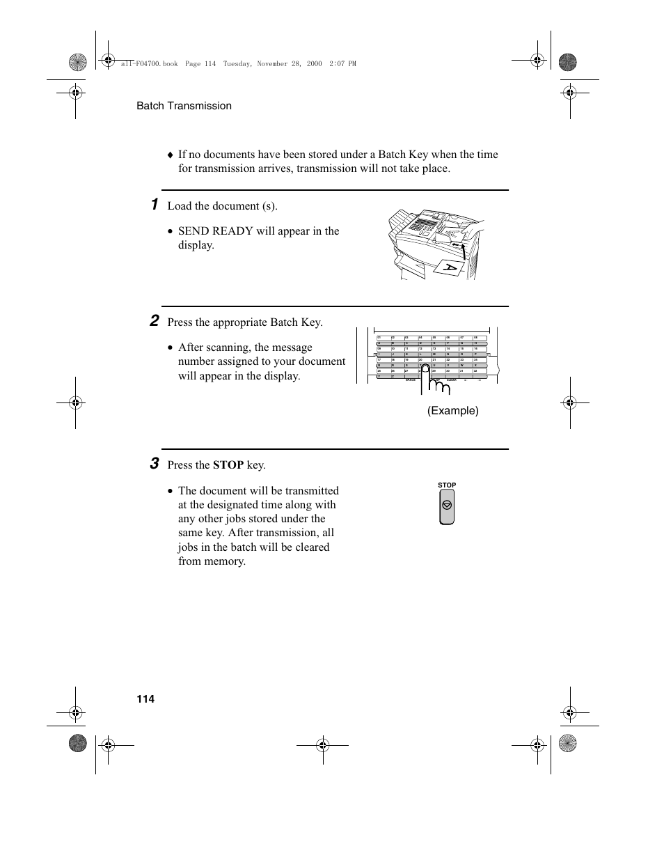 Example), Batch transmission 114 | Sharp FO-4650 User Manual | Page 116 / 188