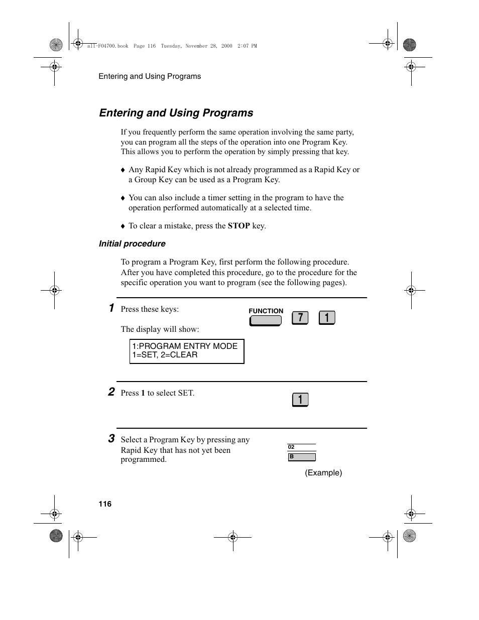 Entering and using programs | Sharp FO-4650 User Manual | Page 118 / 188