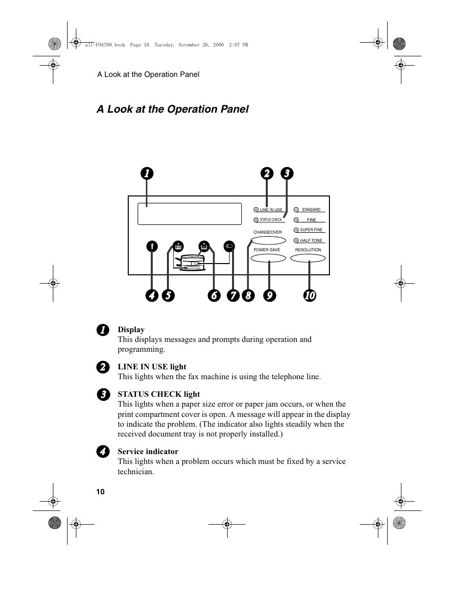 A look at the operation panel | Sharp FO-4650 User Manual | Page 12 / 188